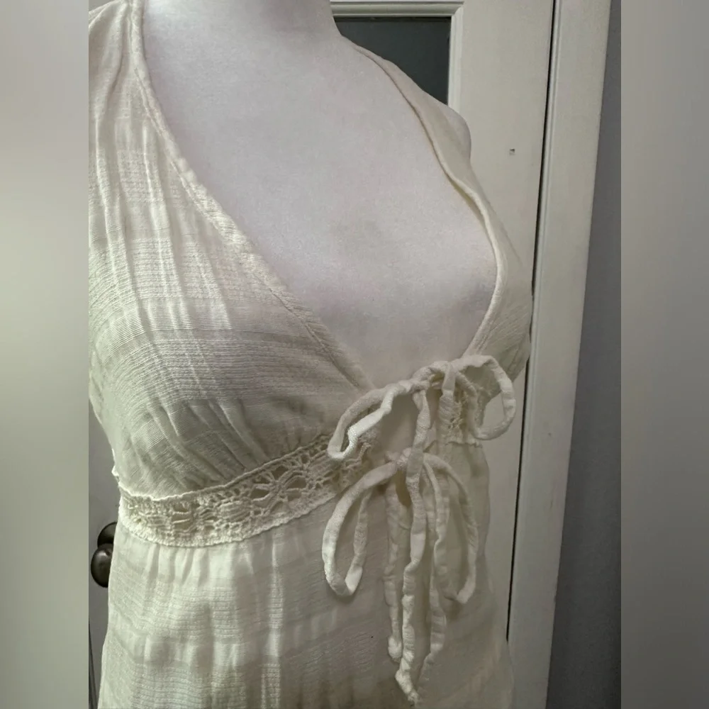 Ella Moss Long White Linen Maxi Halter Summer Dress Lace Detail Size 4 - Picture 11 of 11